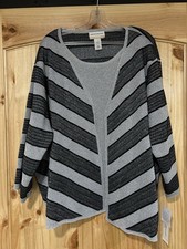 Alfred Dunner Women  s Sweater / Cardigan Combo Black Silver Stripes NWT 3XL