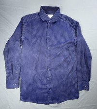 Eton Dress Shirt Mens 41 16 Blue Check Contemporary Long Sleeve Spread Collar
