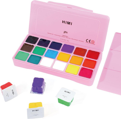 HIMI Gouache Paint Set Jelly Cup 18 Vibrant Colors Non Toxic Paints with Portabl