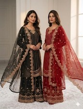 Wedding wear indian Pakistani designer sharara palazzo shalwar suit set dupatta