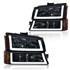 LED Headlight Assembly 03-06 Silverado 1500 2500 3500HD Smoke Lens Chrome Amber