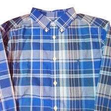 Polo Ralph Lauren Shirt Boys 14-16 Blue Plaid Long Sleeve Button Up Stretch