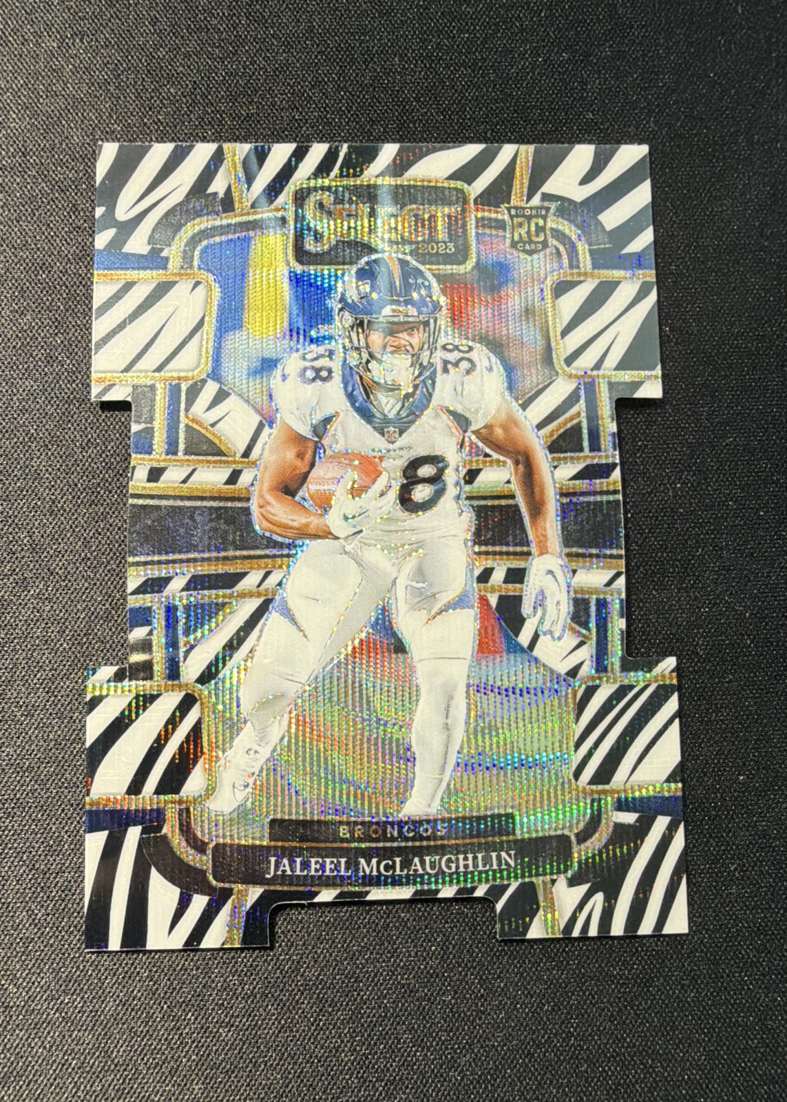2023 Panini Select - Club Level Jaleel McLaughlin #265 Zebra Prizm Die-Cut (RC)