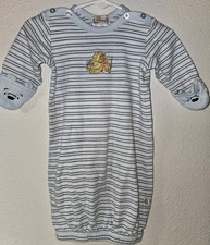 Vintage Classic Pooh Blue Striped Newborn Sleep Gown Embroidered 0-3 months