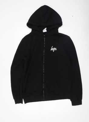 Hype Unisex schwarzer Hoodie mit durchgehendem Reißverschluss Größe 14 Baumwollmischung