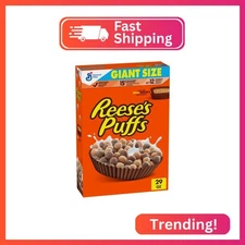 REESE’S PUFFS Chocolatey Peanut Butter Cereal, Kid Breakfast Cereal, Giant Size,