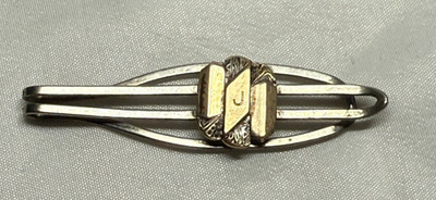 vtg Art Deco Style Tie Bar Slide Silver Gold Tone Initial J