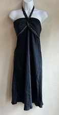 Y2K BCBGMaxAzria 100% Silk Halter Babydoll Slip Dress M Sequin Dark Fairy Party