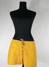 Vintage 60s 70s Suede Lace Up Mustard Yellow Women's Booty Short Shorts Boho Y2K