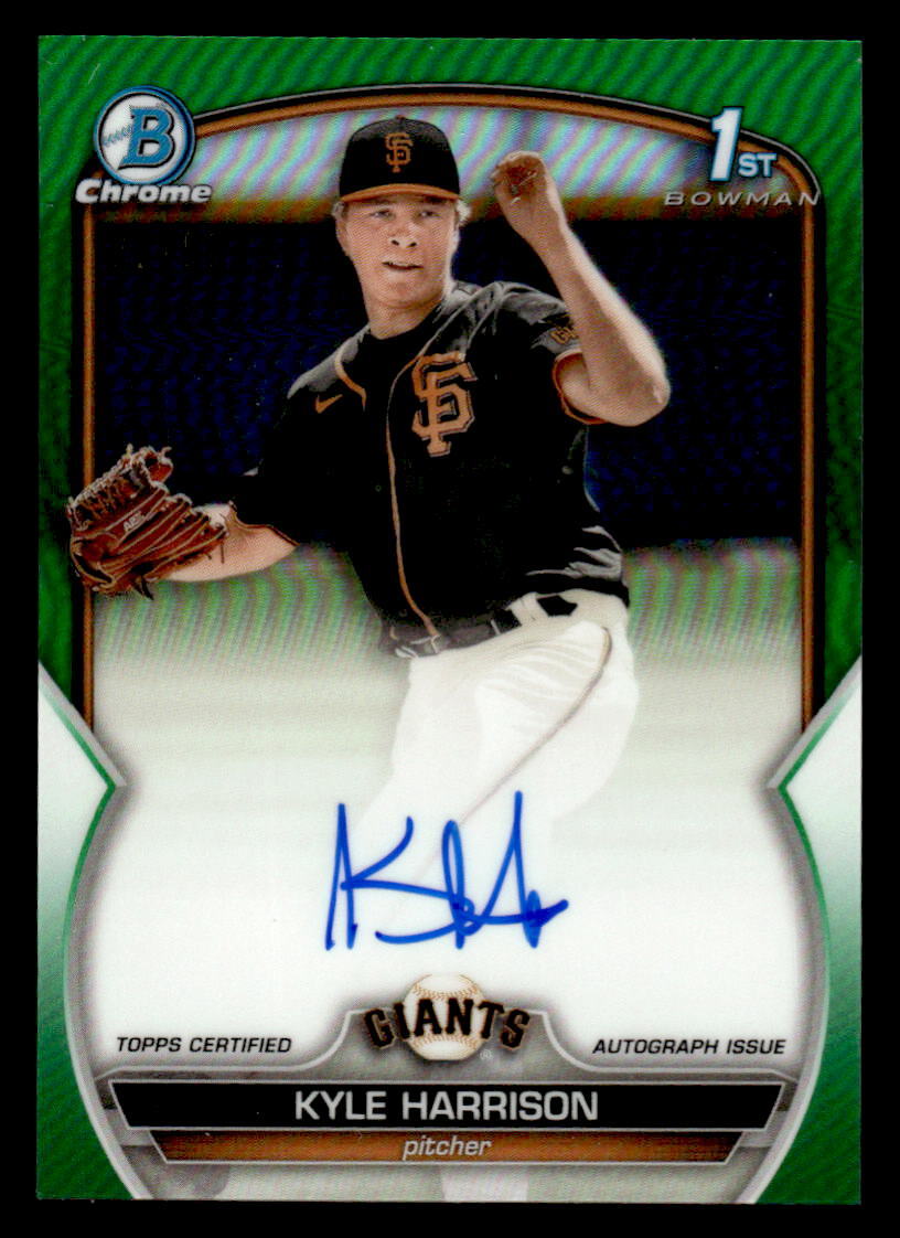 Kyle Harrison 2023 Bowman #CPA-KH Chrome Prospects Autographs Green Shimmer #/99