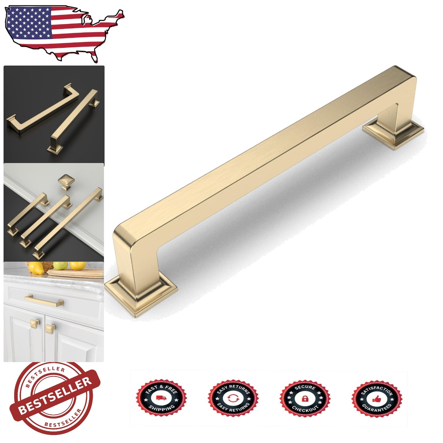 Elegant 10 Piece Brushed Brass Cabinet Pull Set - 5 Inch for Modern Design