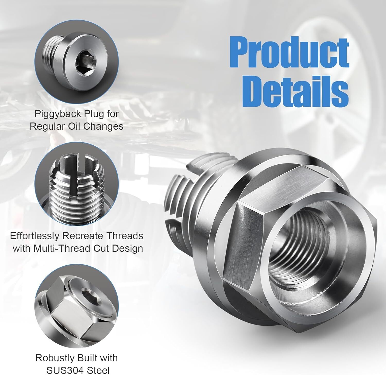 Oil Drain Plug Self-tapping Piggyback Stainless Steel Repair Kit M16.1-1.5x15mm 