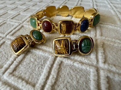 Vintage Kenneth Jay Lane Scarab Gold Plated Gemstone  display picture 1