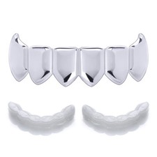 Plain Bottom Teeth Silver Plated Vampire Fang Grillz 1 Extra Molding Bar S020S