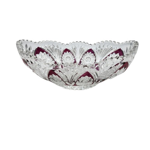 Vintage Bohemian Czech Clear Crystal Candy Bowl with Red Accents 12 x 7 x 6 - Picture 4 of 9