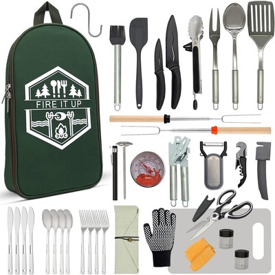 Barbecue and Camping Cookware Set for Outdoor Grilling - (Green Pro)