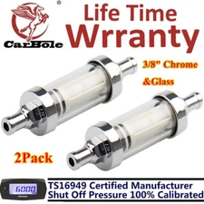 2 Universal 3/8 Chrome&Glass Clearview Fuel Filter Petrol Diesel Inline Reusable