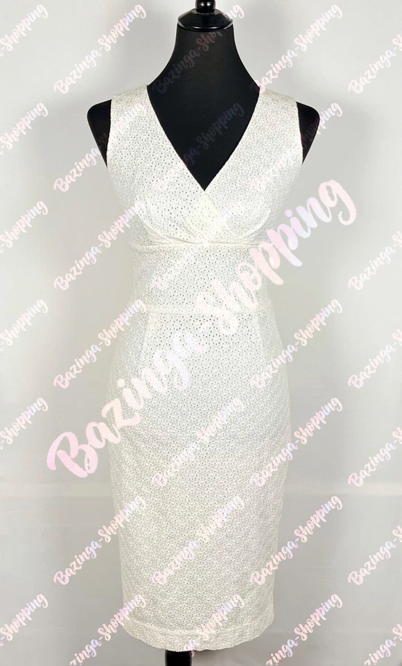 Marc Cain Kleid N1 DE 34 XS Etuikleid Weiß Ärmellos V-Ausschnitt Lochspitze - Bild 1 von 4