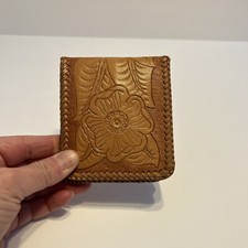 Leather Wallet Hand Tooled Floral Design Western Style Tan Color