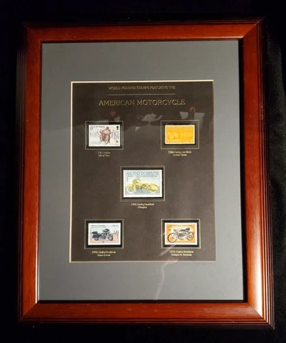 World Postage Stamps 'American Motorcycle' Collection Framed 1911-1984
