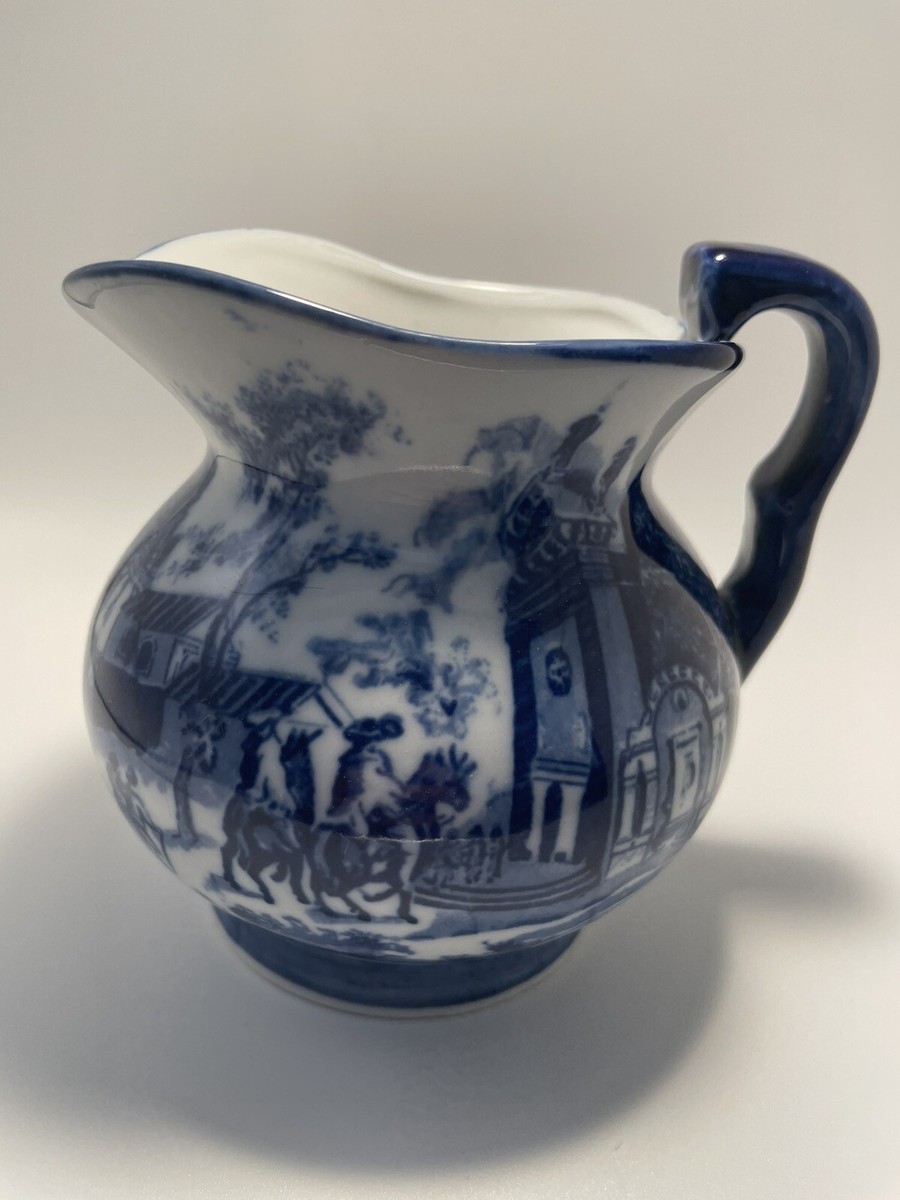 Vintage 1990s Duo Cai Blue & White Ceramic Pitcher, Made In China 