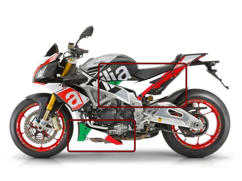 Aprilia Tuono V4 1100 Fabrik Flach Italienische Flagge Side & Bauch Pfanne