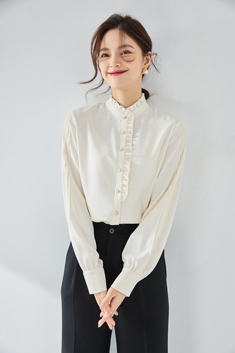 Hor Damen Elegant Knopfleiste Shirts Bluse Langarm Kragen Oberteil Street Party - Bild 9 von 19