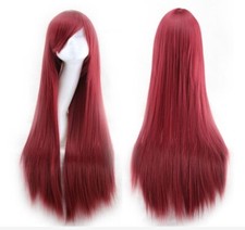 80cm Wine Red Universal Wig Straight Sleek Long Full Hair Wigs Side Bangs