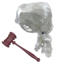 Colonial Law Gavel with White Powdered Hair Wig Costume Set