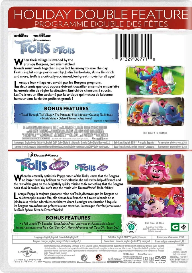 Trolls / Trolls Holiday - Holiday Double Feature (Sous-titres français) - DVD -  - Image 2 of 2