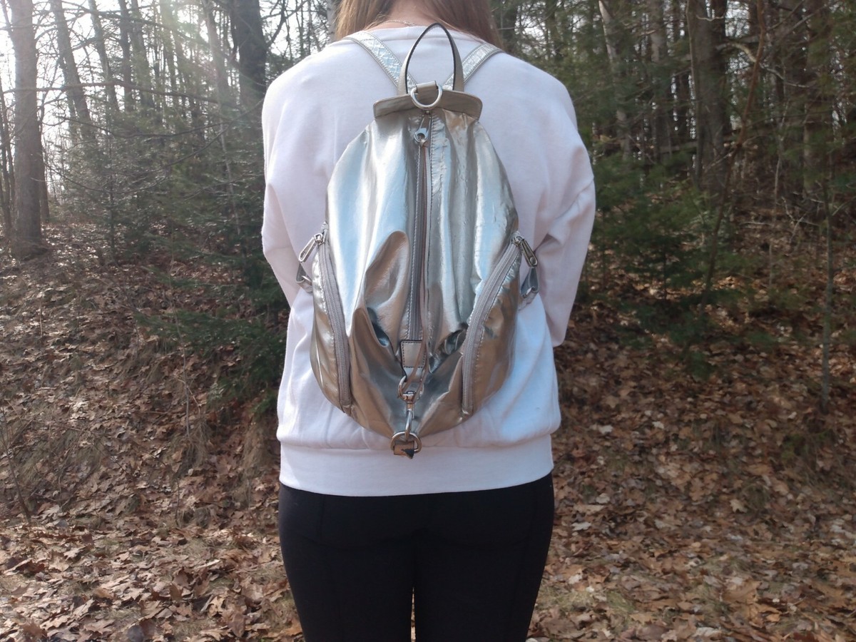 Rebecca Minkoff Julian Silver Leather Backpack Handbag 10\