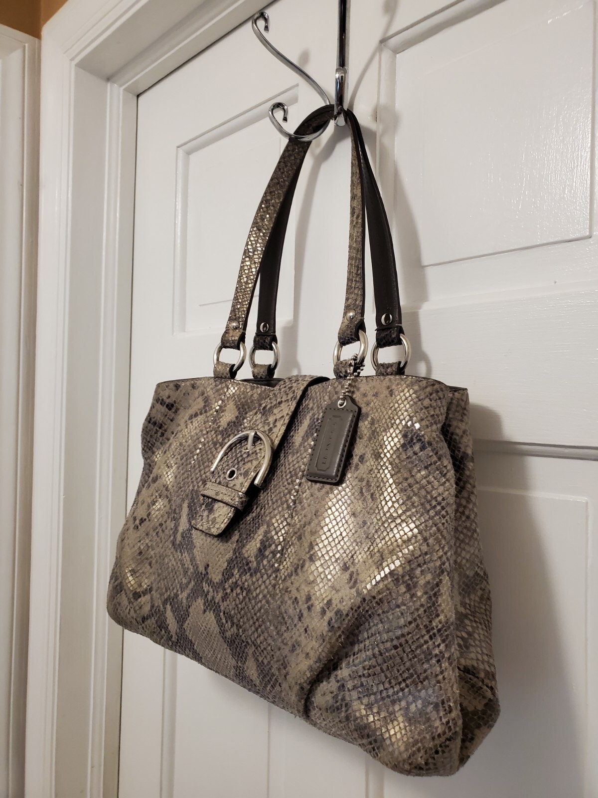 Coach Python Embossed Leather Carryall Tote Gray … - image 2