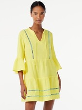 Scoop Women's Lace Trimmed Mini Dress with ¾ -Length Sleeves Size L   -B3--