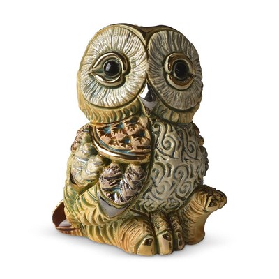 Handmade Sculpted Ceramic Baby Boreal Owl Figurine Family Collection