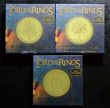 Image of Lord of the Rings 24k Gold Plated Medallions Gondor, Mordor & Elven Map & Stand