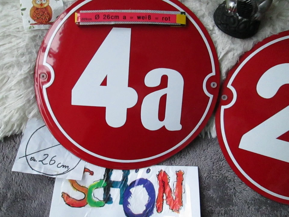 Runde Hausnummer Ø 26 cm weiß/Rot Emaille 1a, 2a, 3a, 4a, 5a 6a, 7a, 8a, 9a, 10a - Image 4 of 4