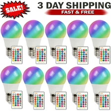 10 PACK 16 Colorful RGBW LED Light Bulb Bright Party Disco Club Lamp w/ Remote 