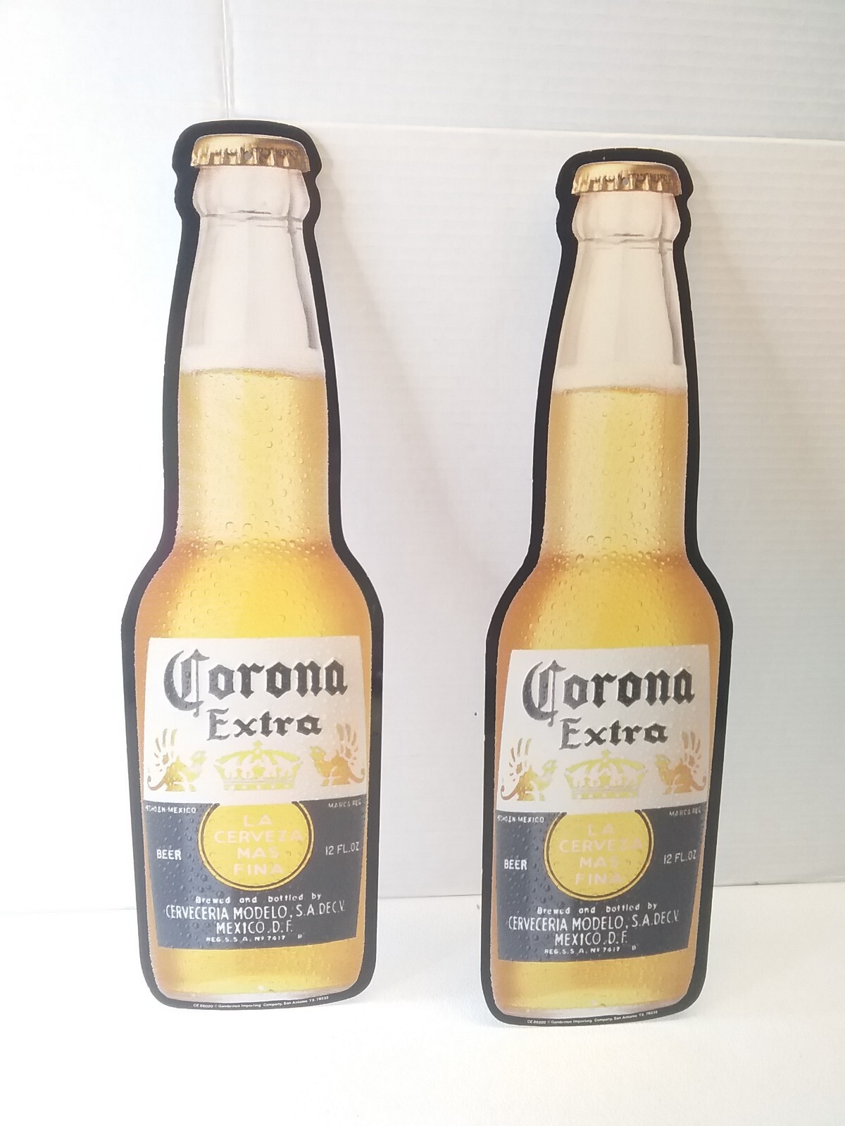 PAIR OF CORONA EXTRA 19'' BEER TIN BAR SIGNS LIGHTWEIGHT DBLE SIDED TAPE ON BACK