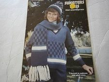Vintage 1974 Sweaters Plus Hat and Scarves Knit Pattern Book #47 Teen & Adult