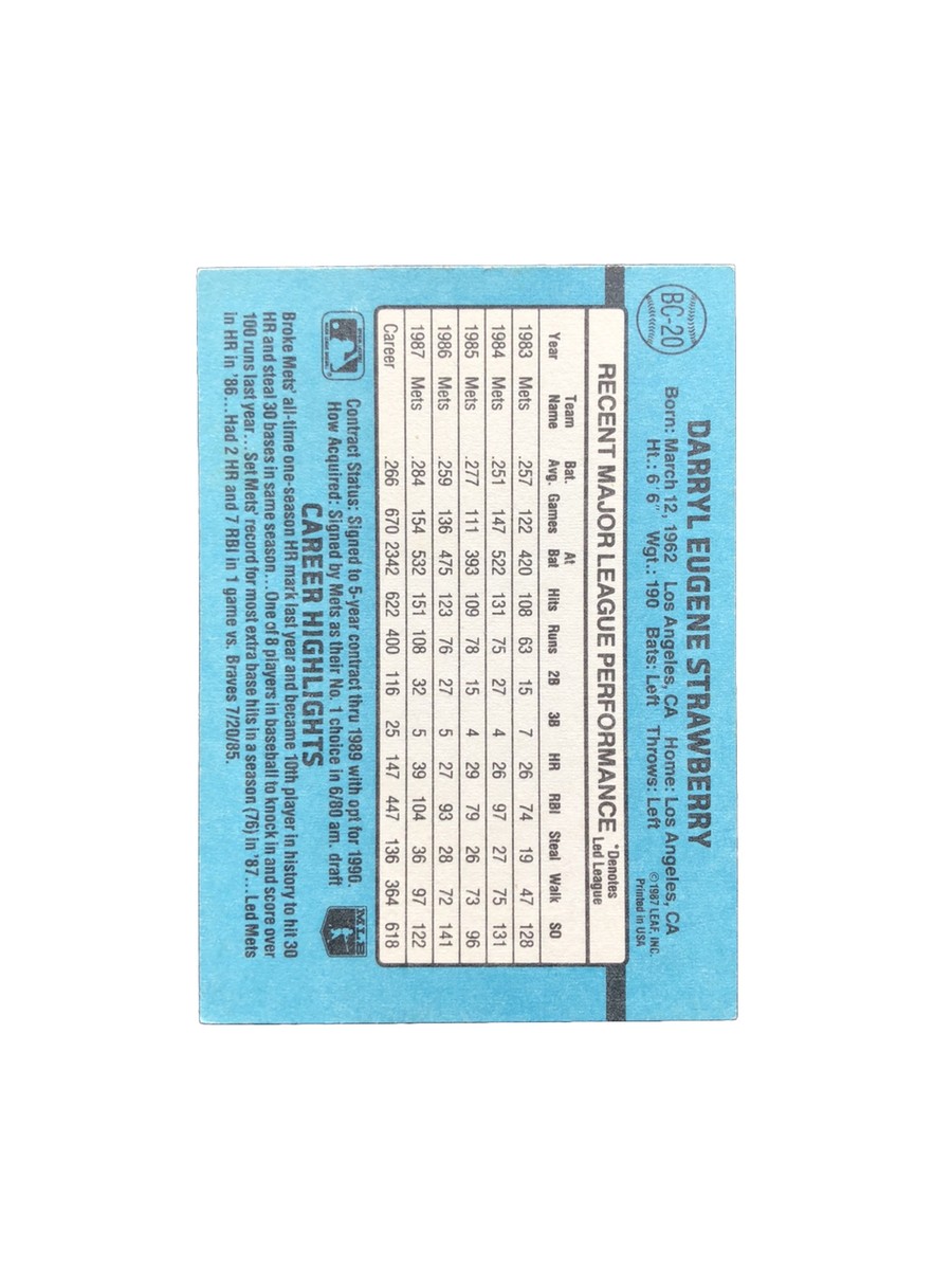 1987 Donruss MVP Darryl Strawberry Signed Baseball Card #BC-20 New