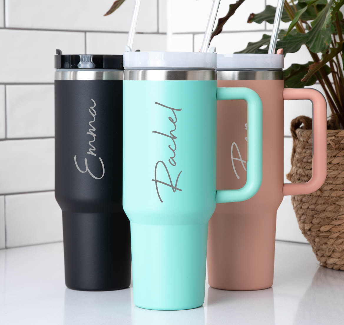 Personalized 40 Oz Tumbler With Handle & Straw Lid – Custom Stainless Steel Travel Mug