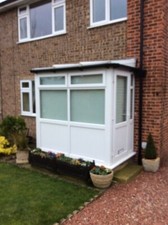 BEST DEAL on our White double glazed upvc front leanto porch with privacy panels