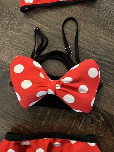 Youth Small Girls Minnie Mouse 2 Piece Swimsuit Disney Swimcap EXCELLENT - Picture 2 of 4