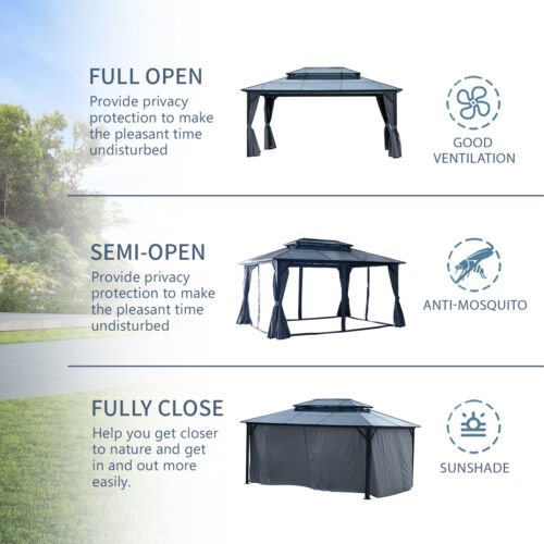 12' x 16' Gazebo Double Roof Canopy Outdoor Aluminum Frame Pergola Patio Lawns - Picture 5 of 6