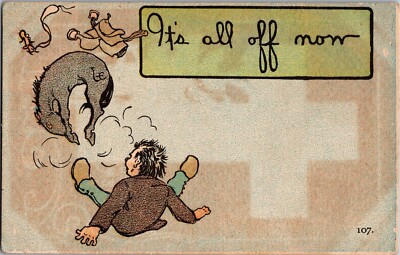 Bucking Bronco Busting It's All Off Now c1909 Vintage Postcard S01