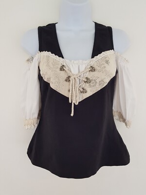 Vintage Top Oktoberfest Bayrisch Zigeuner Retro Gr. 8 Baumwolle Leinenmischung Gothic