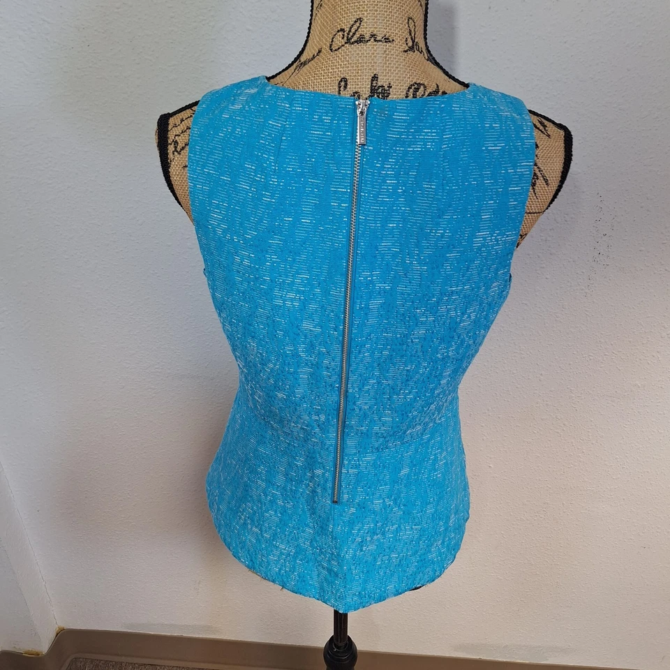 Camiseta sin mangas Michael Kors para mujer azul ajustada sin mangas peplum talla 6 cremallera trasera Foto 2 de 4