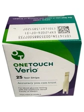 OneTouch Verio Glucose Blood Test Strips - 25 Count Exp Date 7/26 FREE SHIPPING