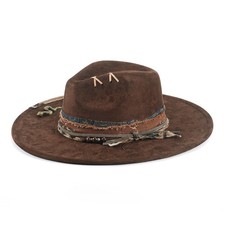 Wide Brim Fedora Hat for Men Women Retro Western Felt Hats Medium-Large