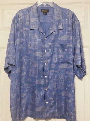 Brooks Brothers Shirt Mens XXL Blue Nautical All Over Print 100% Silk Loop